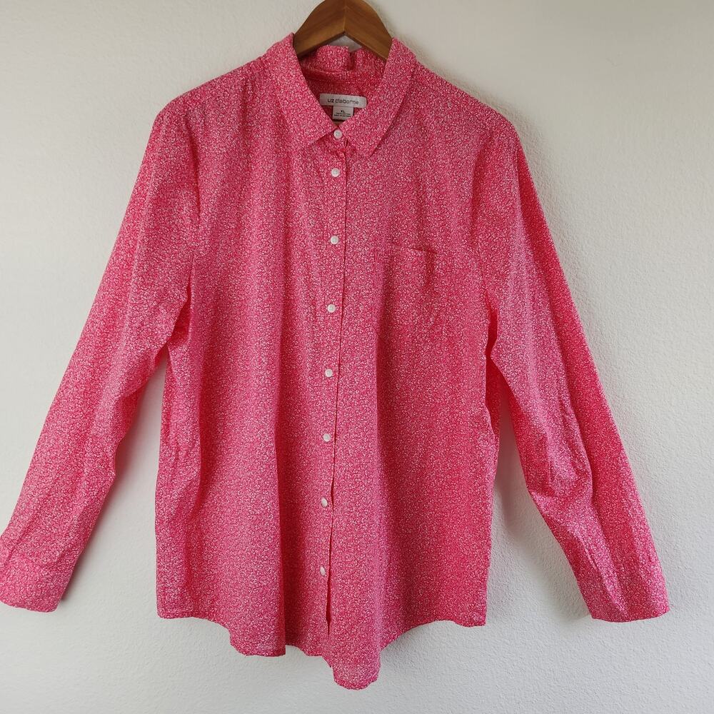 Liz Claiborne Women's Size XL Button Front Long Sleeve Blouse Pink Floral